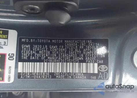 2014 Toyota Corolla Le из США, поврежденный, VIN 2T1BURHE2EC157575